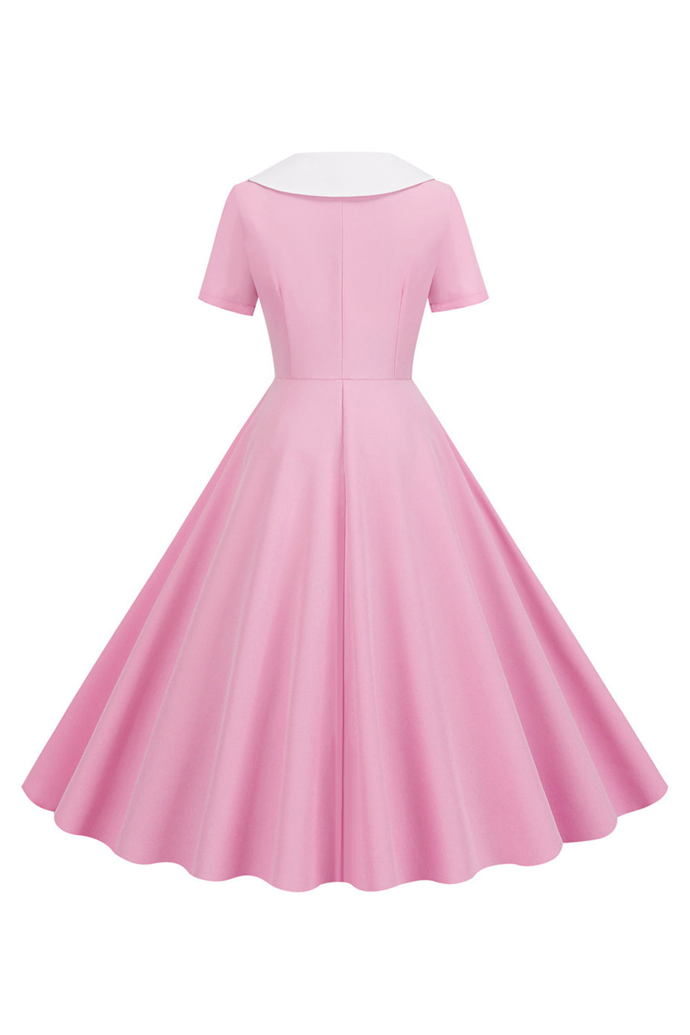 Rosa Peter Pan Kragen Swing 1950er Jahre Kleid mit kurzen Ärmeln