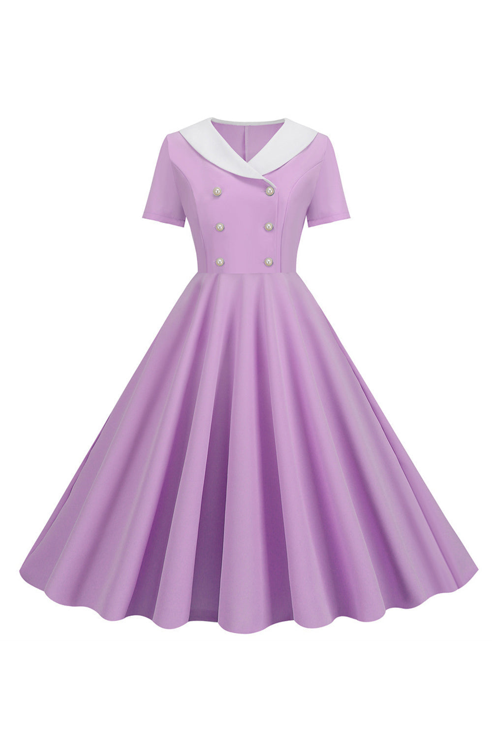 Rosa Peter Pan Kragen Swing 1950er Jahre Kleid mit kurzen Ärmeln