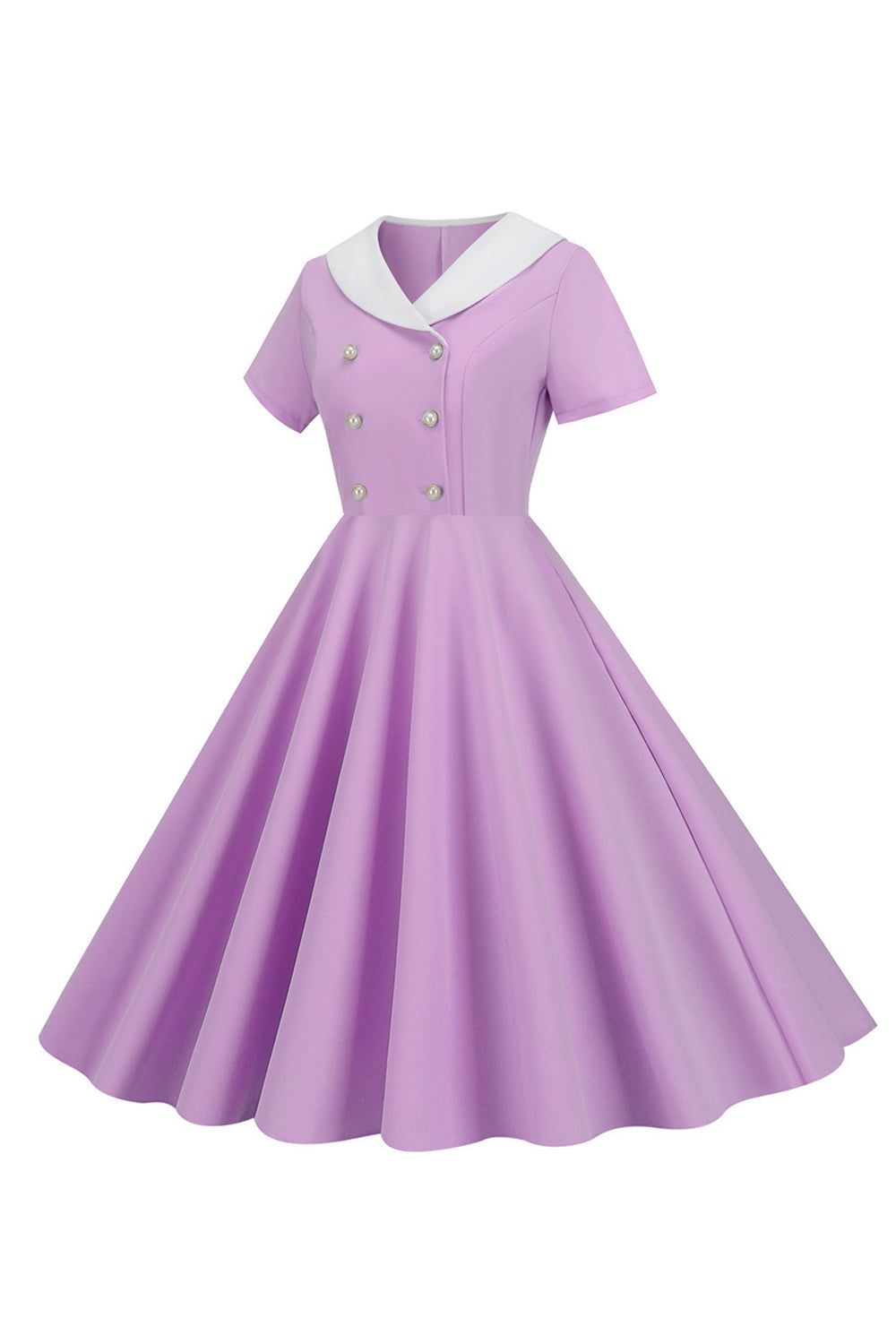 Rosa Peter Pan Kragen Swing 1950er Jahre Kleid mit kurzen Ärmeln