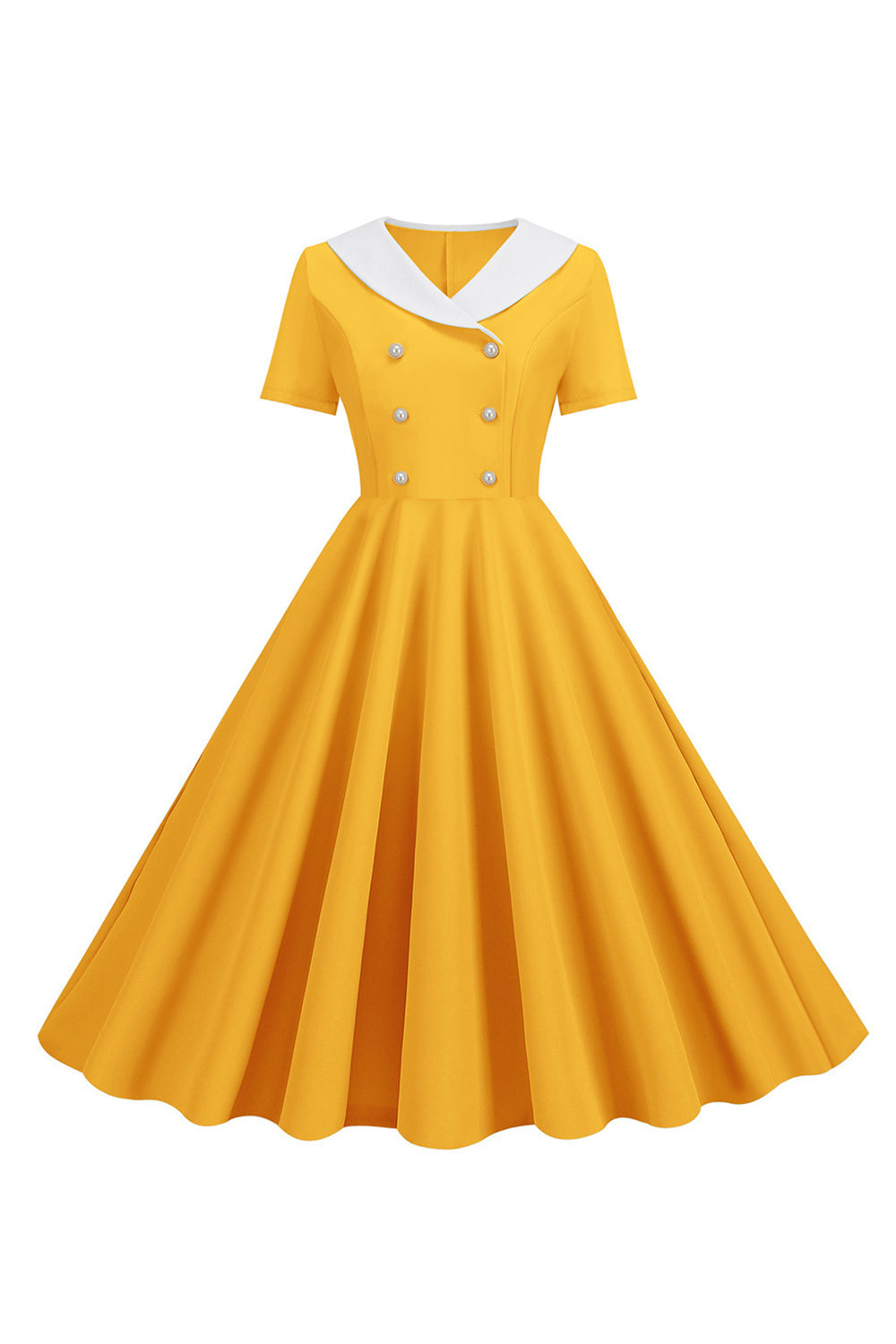 Rosa Peter Pan Kragen Swing 1950er Jahre Kleid mit kurzen Ärmeln