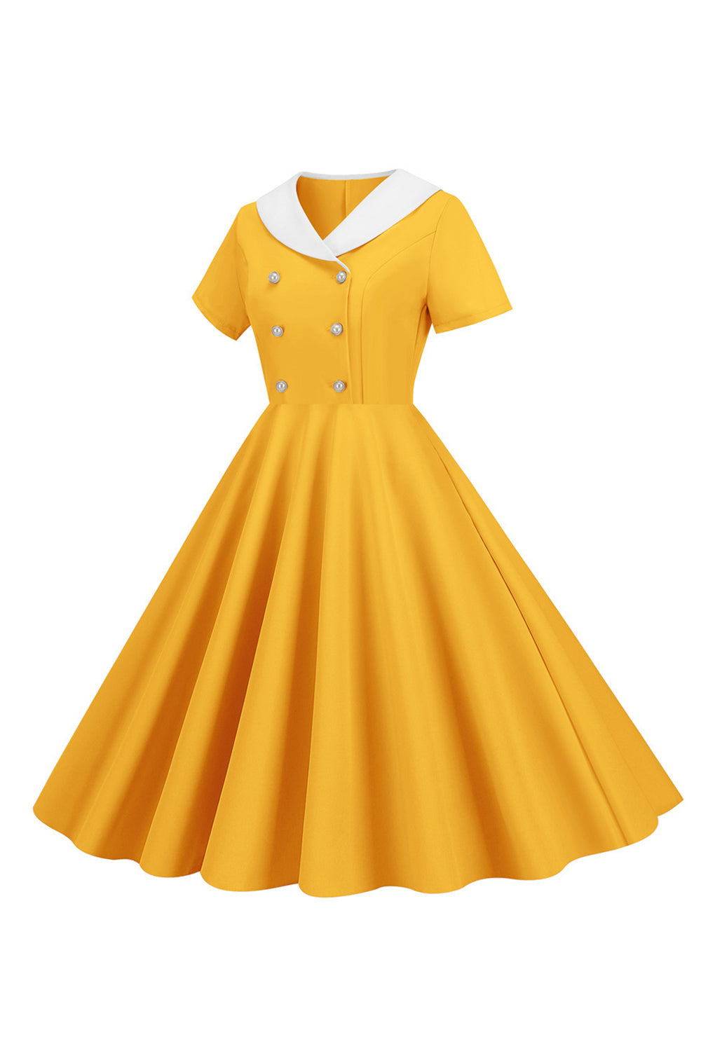 Rosa Peter Pan Kragen Swing 1950er Jahre Kleid mit kurzen Ärmeln