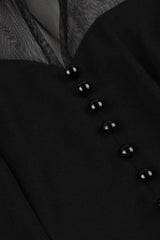 Schwarzes A Linie Vintage Kleid der 1950er Jahre mit Knöpfen