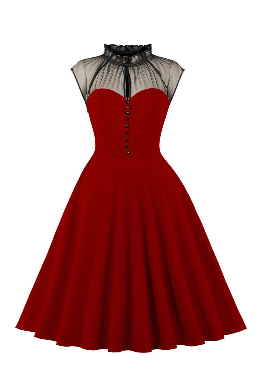 Schwarzes A Linie Vintage Kleid der 1950er Jahre mit Knöpfen