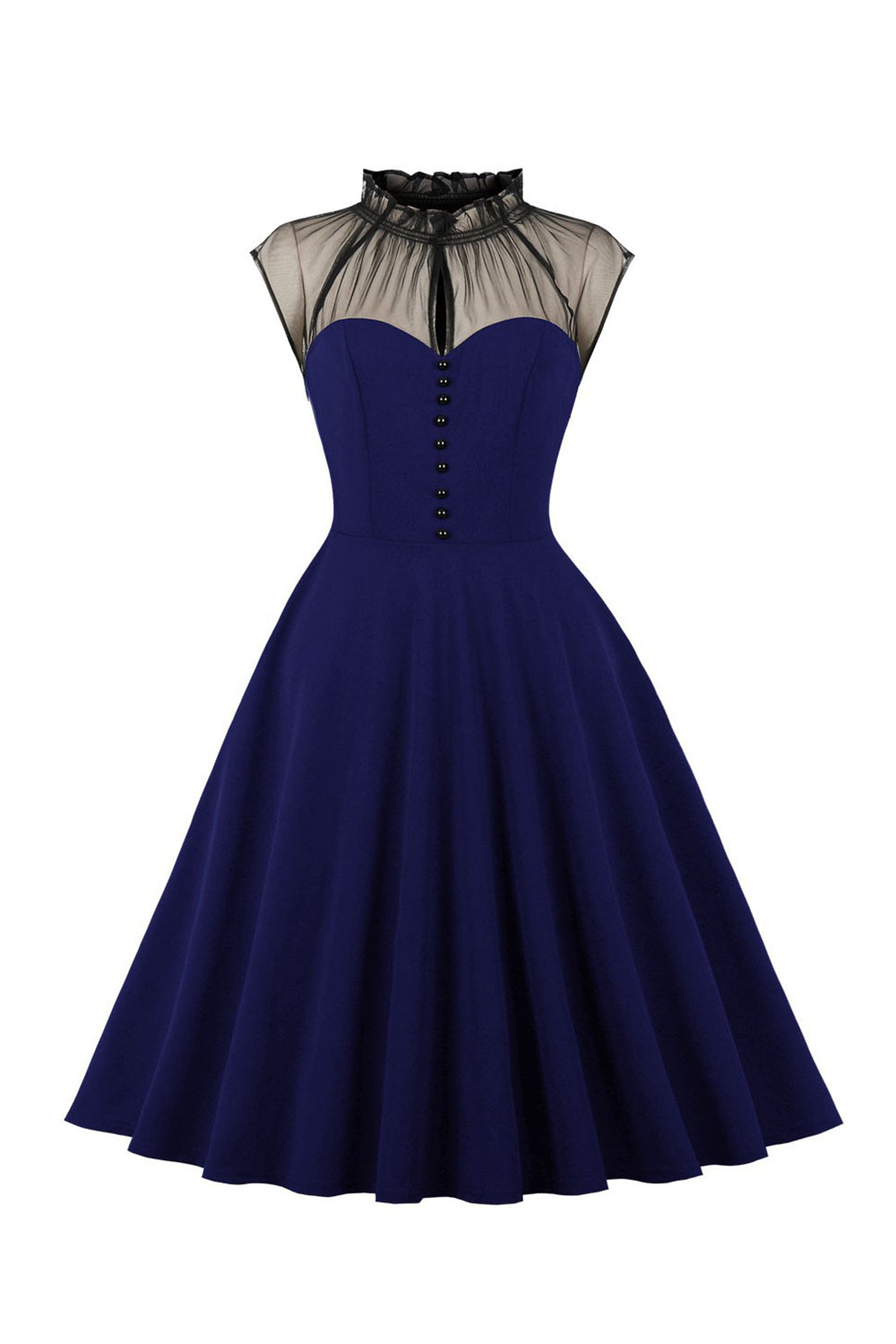 Schwarzes A Linie Vintage Kleid der 1950er Jahre mit Knöpfen