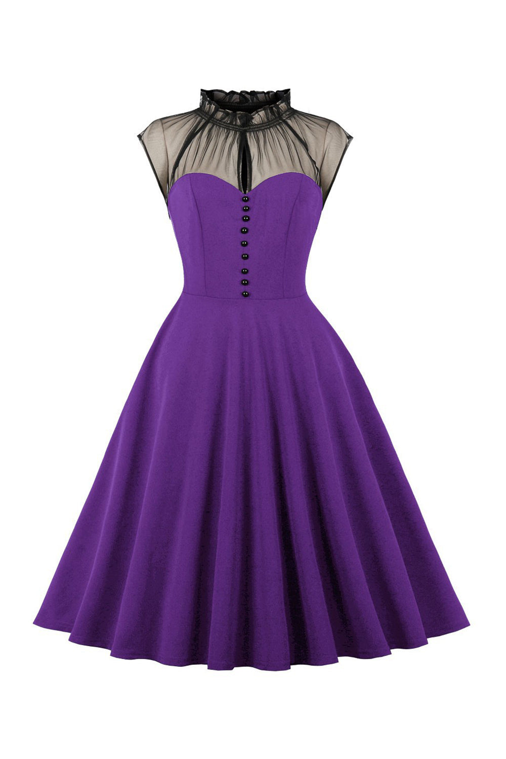 Schwarzes A Linie Vintage Kleid der 1950er Jahre mit Knöpfen