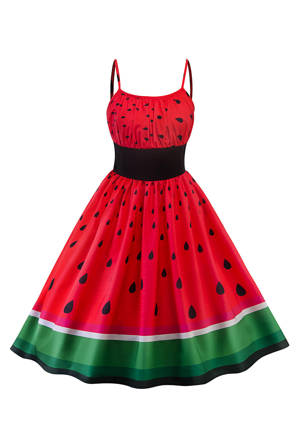 Rote Wassermelone bedrucktes Rockabilly Kleid