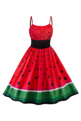 Rote Wassermelone bedrucktes Rockabilly Kleid