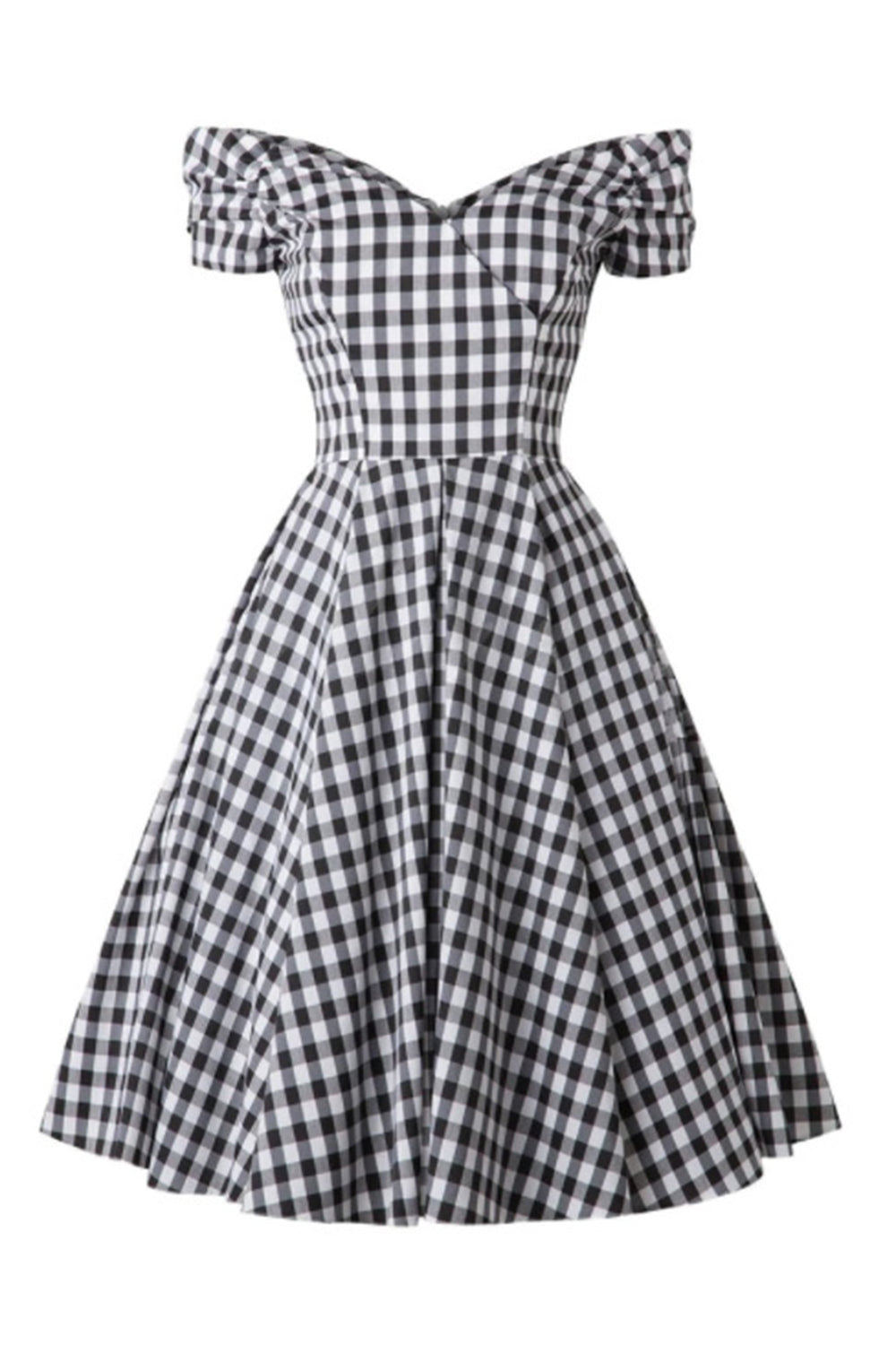 Schwarzes Gingham Vintage Rockabilly Kleid