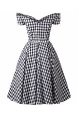 Schwarzes Gingham Vintage Rockabilly Kleid