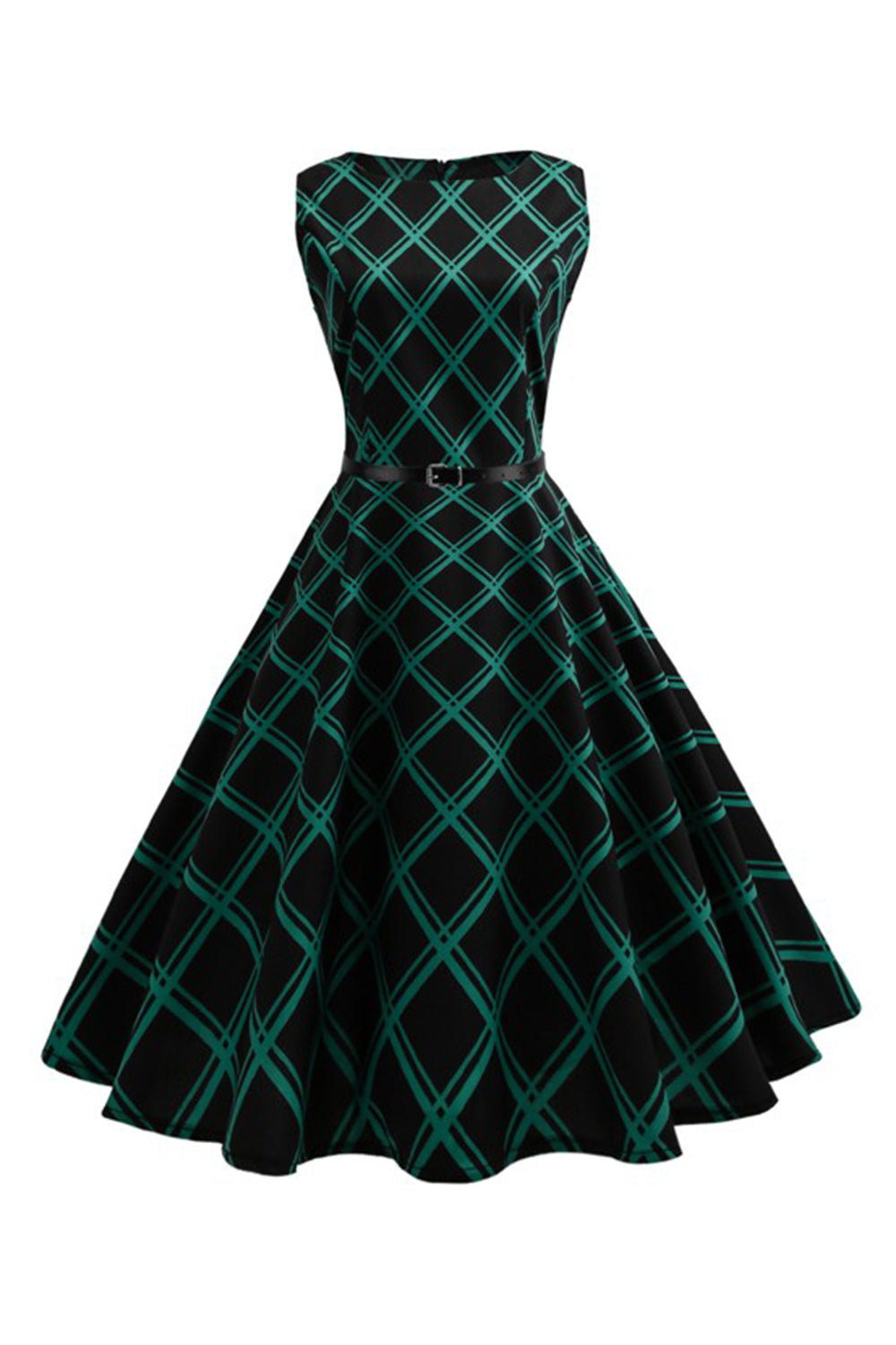 Swing Grünes kariertes Rockabilly Kleid