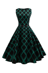 Swing Grünes kariertes Rockabilly Kleid
