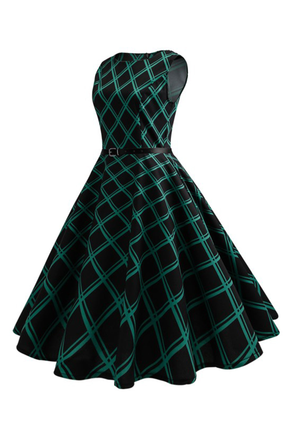 Swing Grünes kariertes Rockabilly Kleid