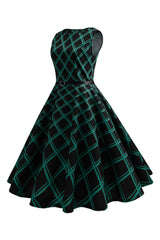Swing Grünes kariertes Rockabilly Kleid
