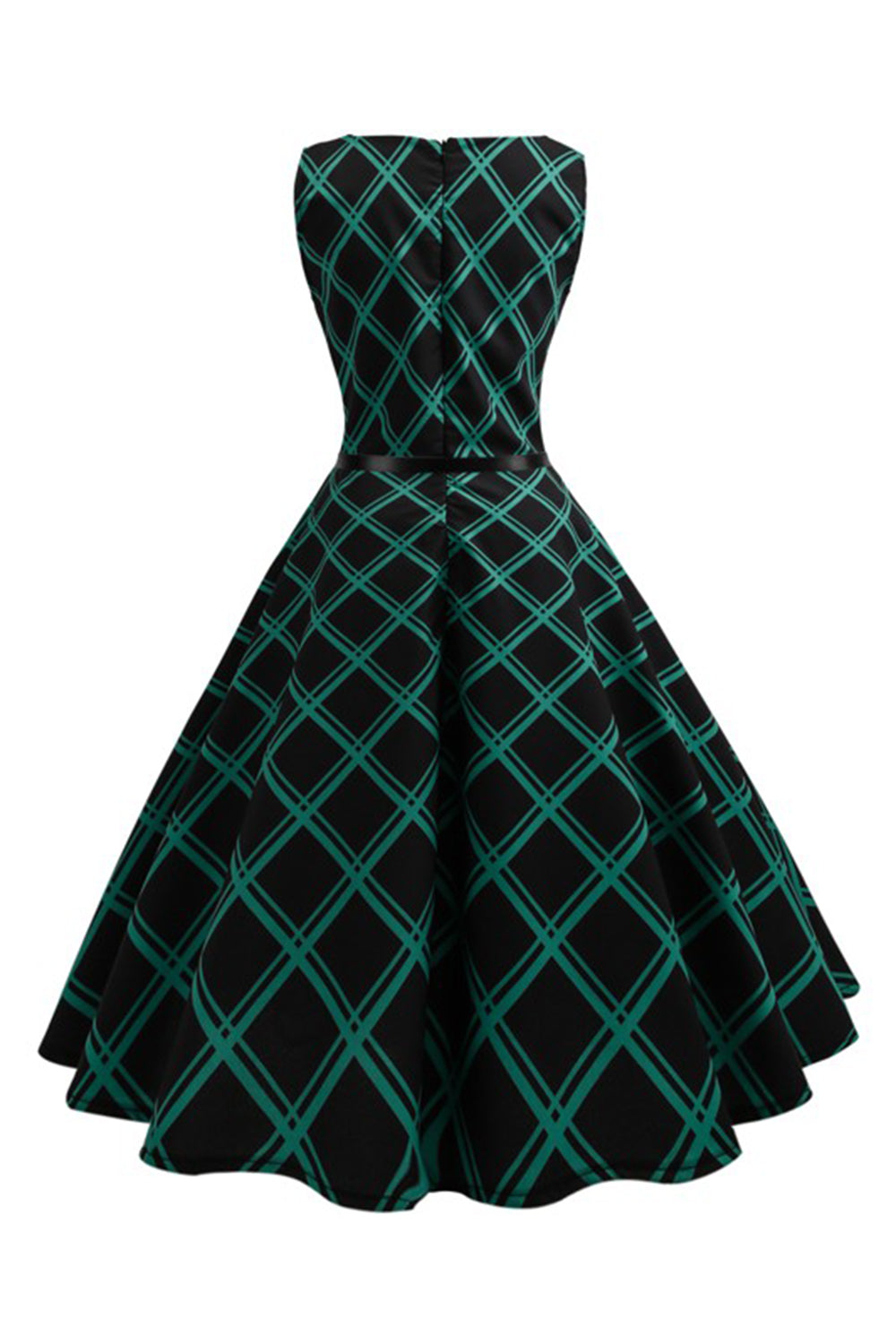 Swing Grünes kariertes Rockabilly Kleid