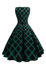 Swing Grünes kariertes Rockabilly Kleid