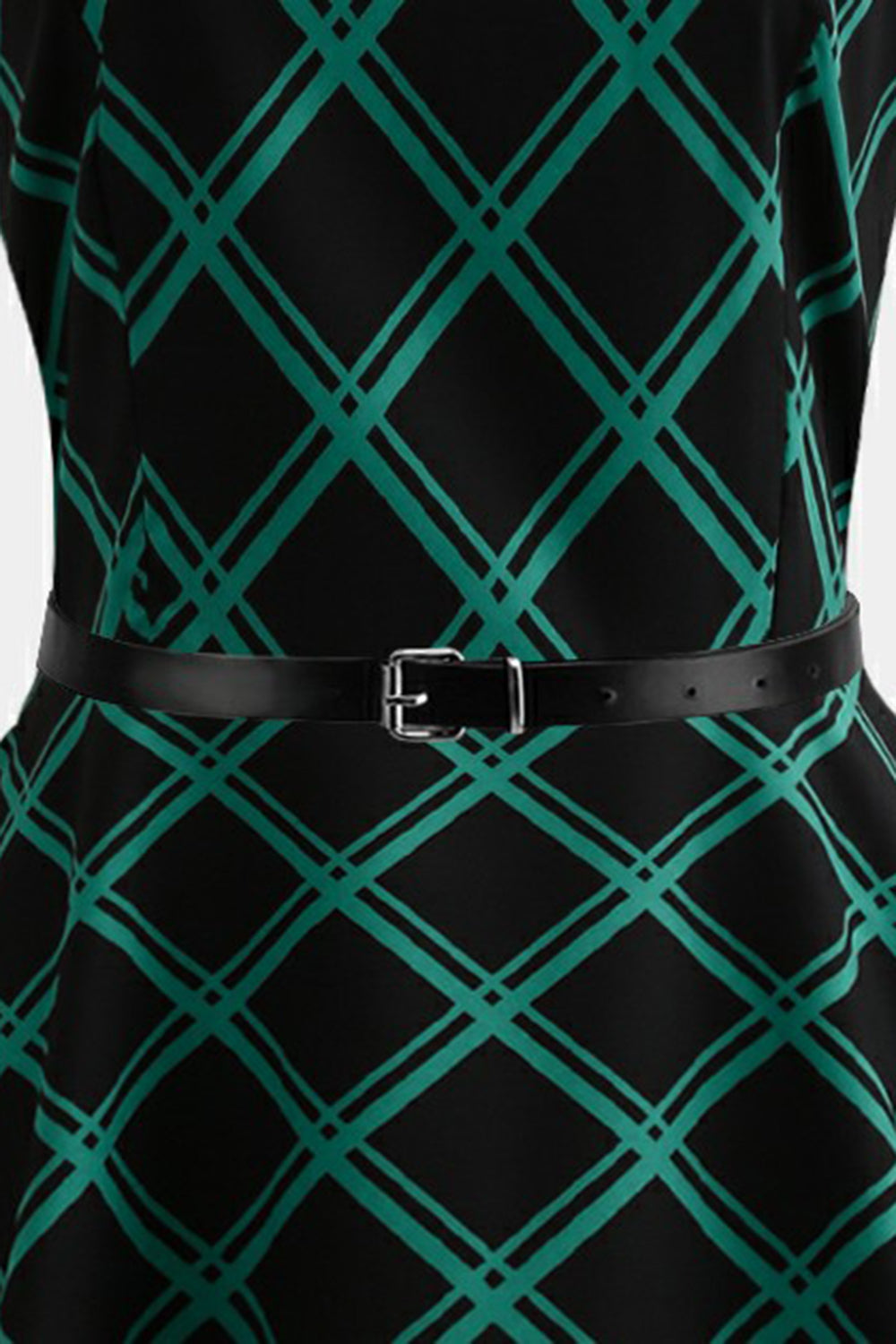Swing Grünes kariertes Rockabilly Kleid