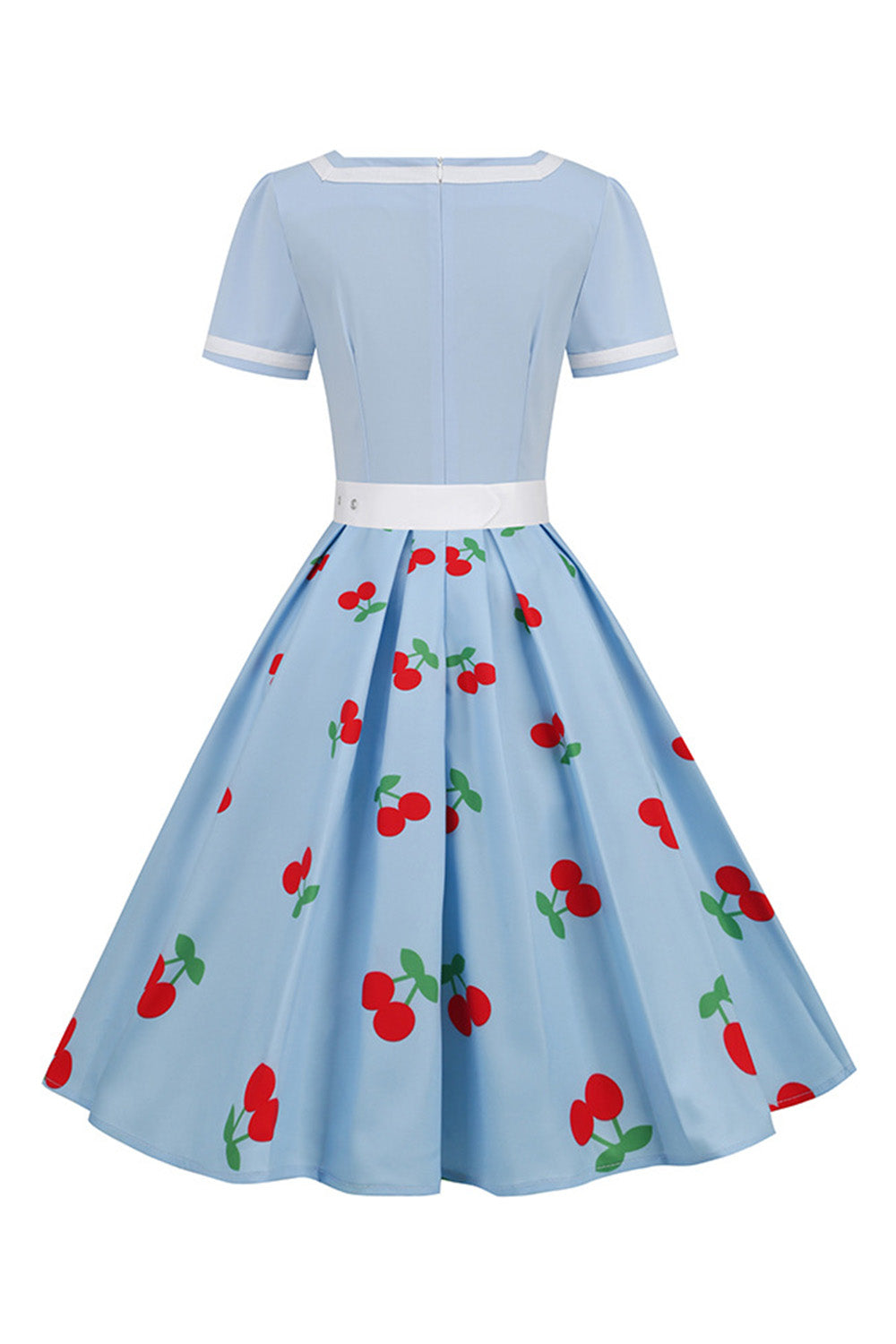 Rockabilly Kleid mit schwarzem V-Ausschnitt und kurzen Ärmeln