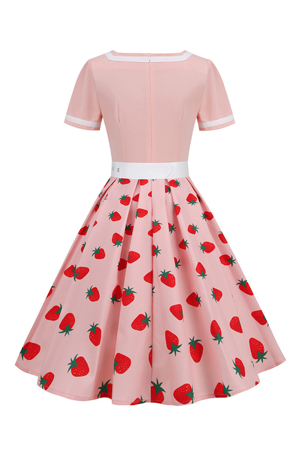 Rockabilly Kleid mit schwarzem V-Ausschnitt und kurzen Ärmeln