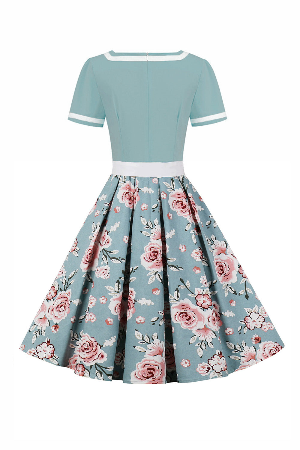 V-Ausschnitt kurze Ärmel schwarz 1950er Jahre Rockabilly Kleid mit Gürtel