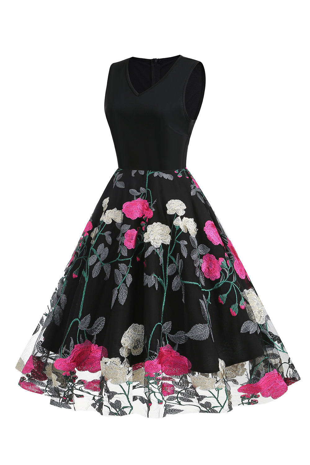 Fuchsia und schwarzes Vintage Rockabilly Kleid