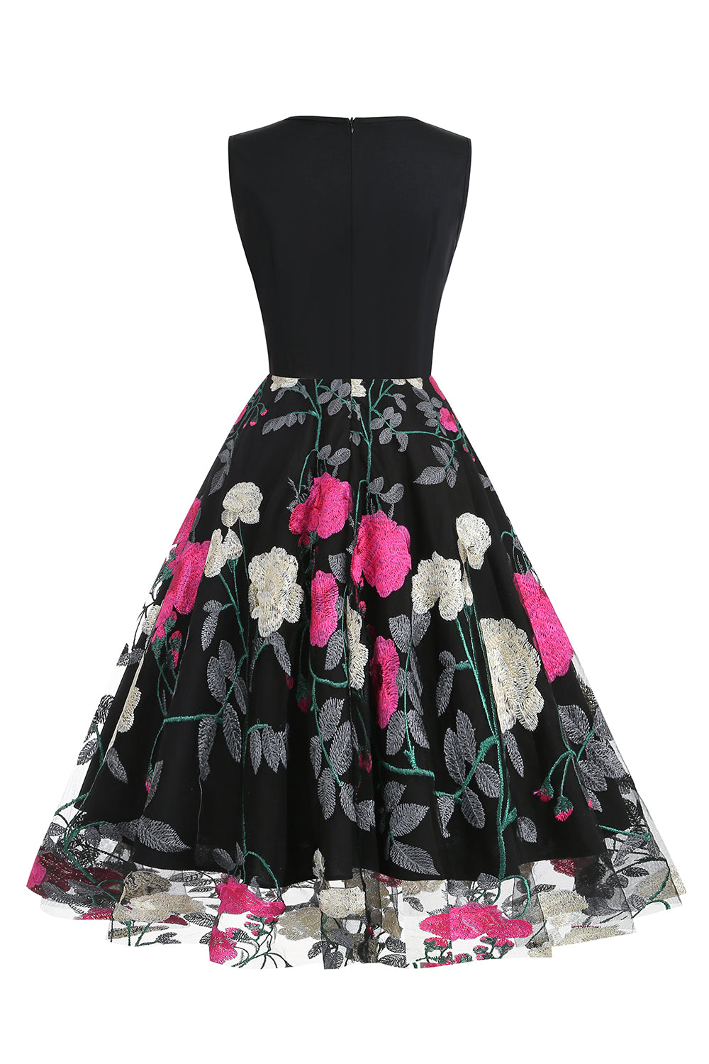 Fuchsia und schwarzes Vintage Rockabilly Kleid