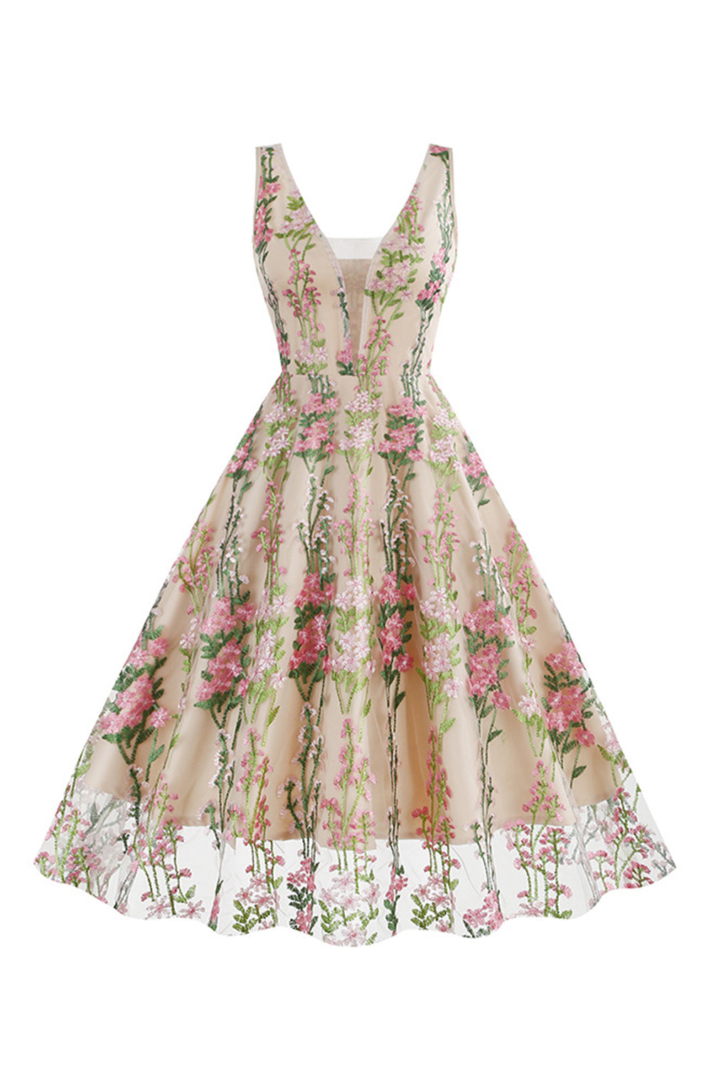 Schwarzes Rockabilly 1950er Jahre Kleid mit Stickerei