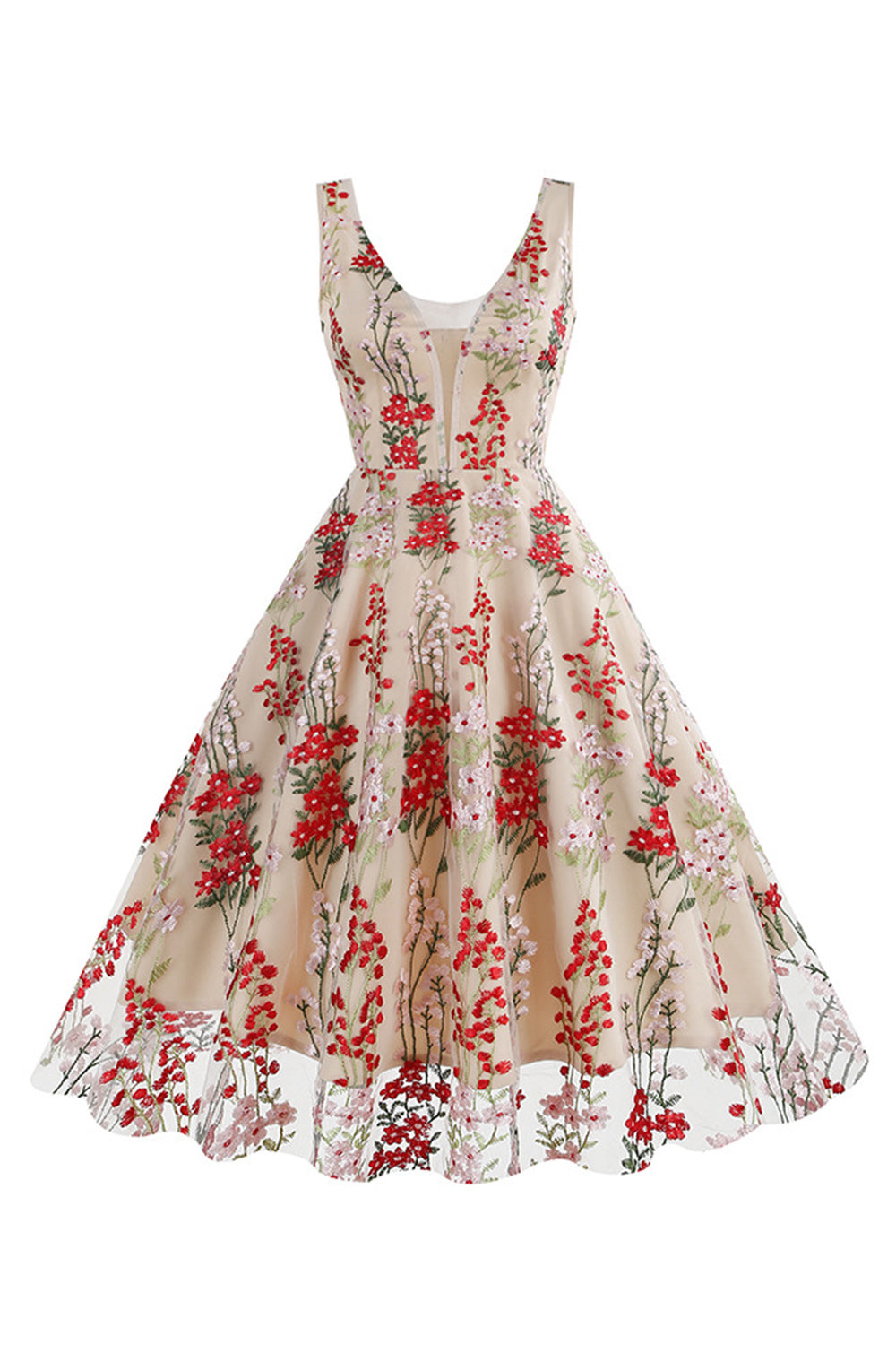 Schwarzes Rockabilly 1950er Jahre Kleid mit Stickerei