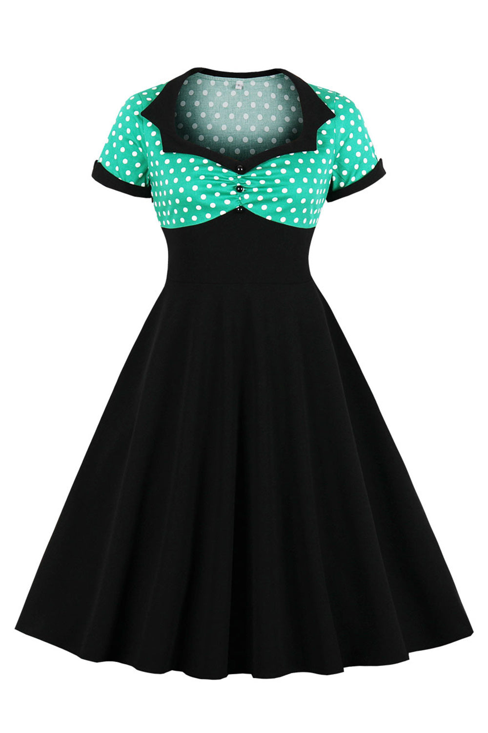 Schwarzes Polka Dots Rockabilly 1950er Jahre Kleid mit kurzen Ärmeln