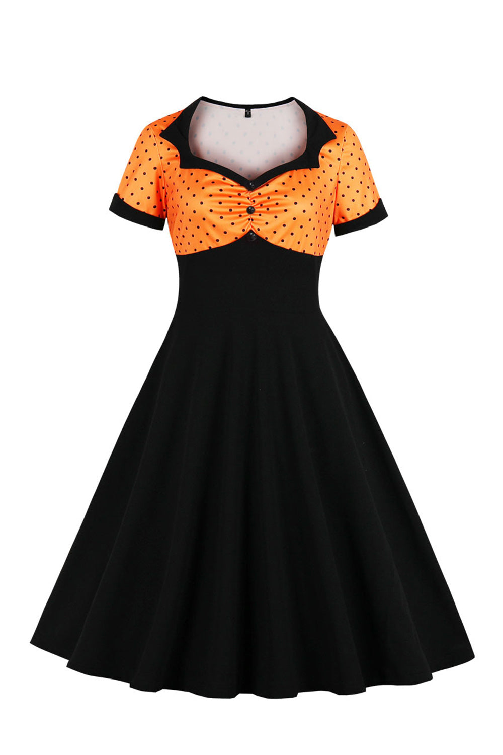 Schwarzes Polka Dots Rockabilly 1950er Jahre Kleid mit kurzen Ärmeln