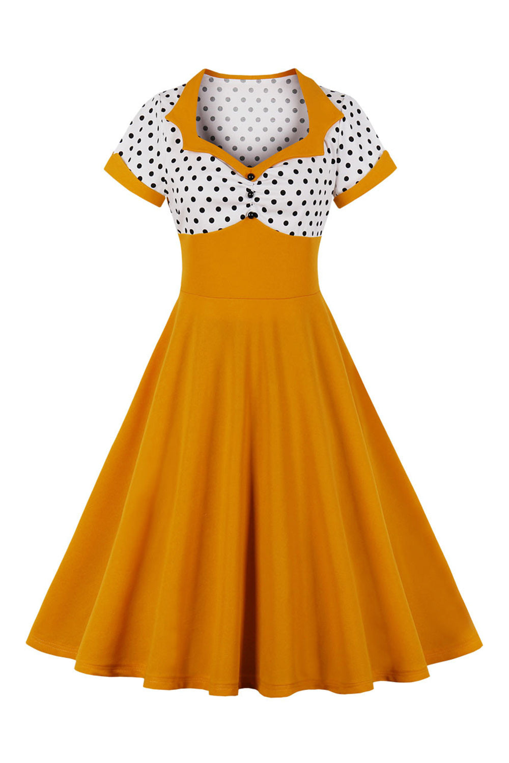 Schwarzes Polka Dots Rockabilly 1950er Jahre Kleid mit kurzen Ärmeln