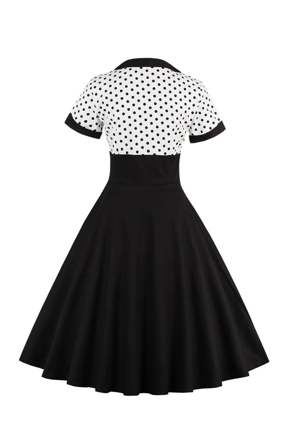Schwarzes Polka Dots Rockabilly 1950er Jahre Kleid mit kurzen Ärmeln