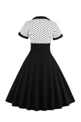 Schwarzes Polka Dots Rockabilly 1950er Jahre Kleid mit kurzen Ärmeln