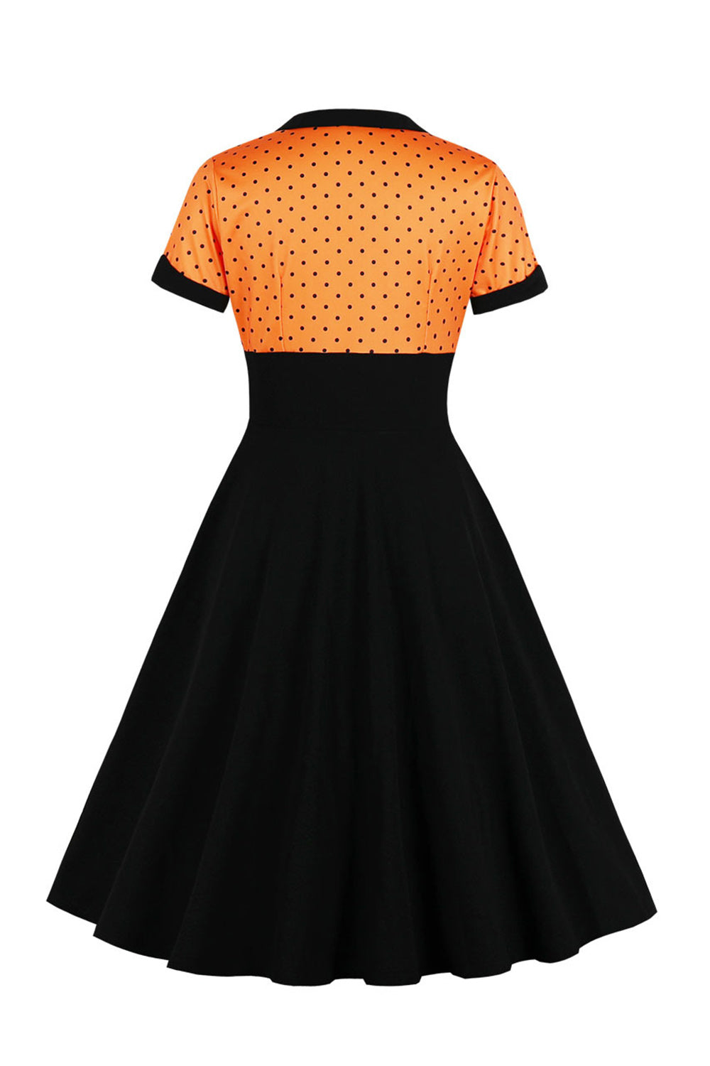 Schwarzes Polka Dots Rockabilly 1950er Jahre Kleid mit kurzen Ärmeln