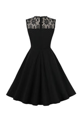 Schwarzes Swing 1950er Jahre Kleid mit Spitze
