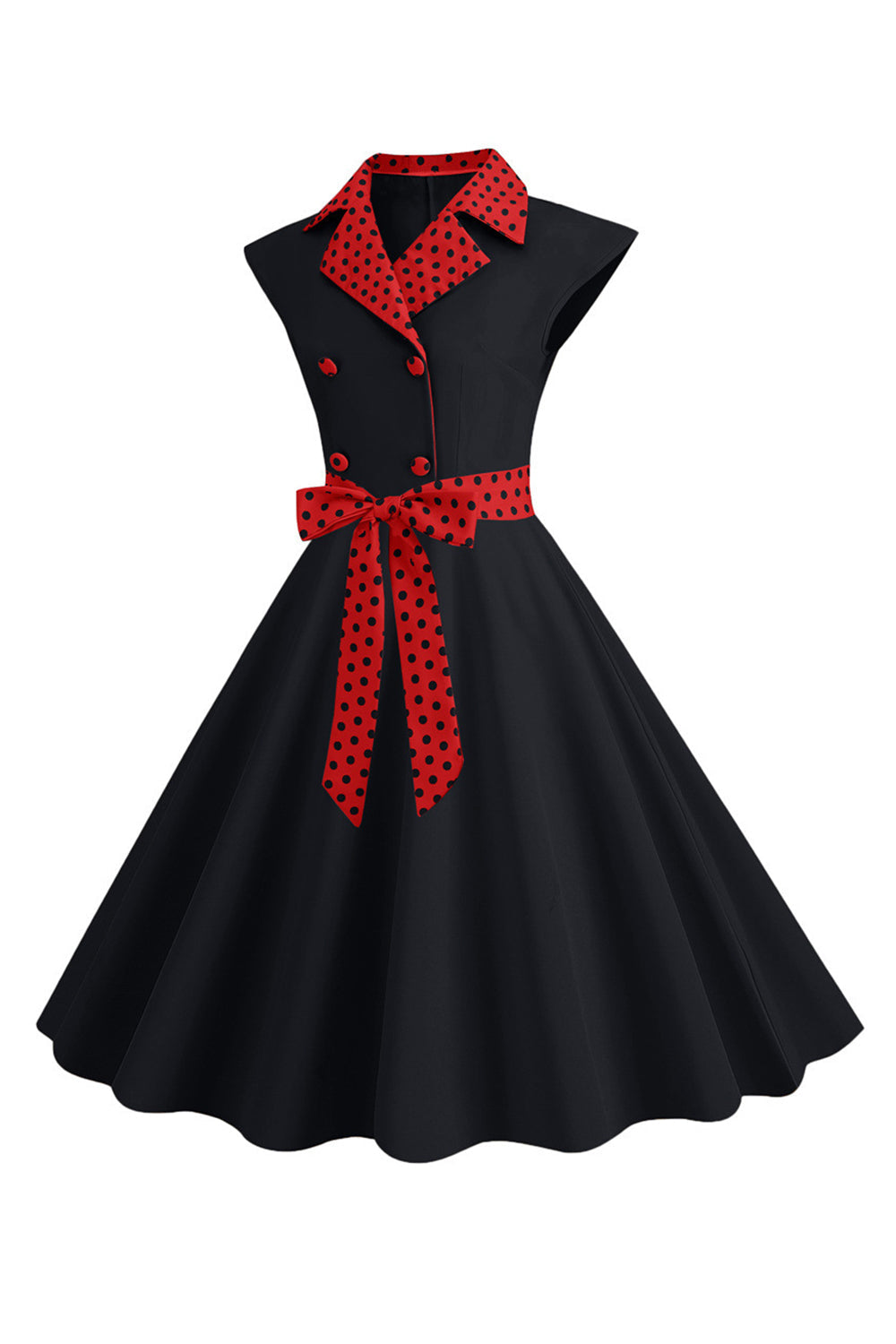 Schwarzes Polka Dots Rockabilly Kleid mit Schleife