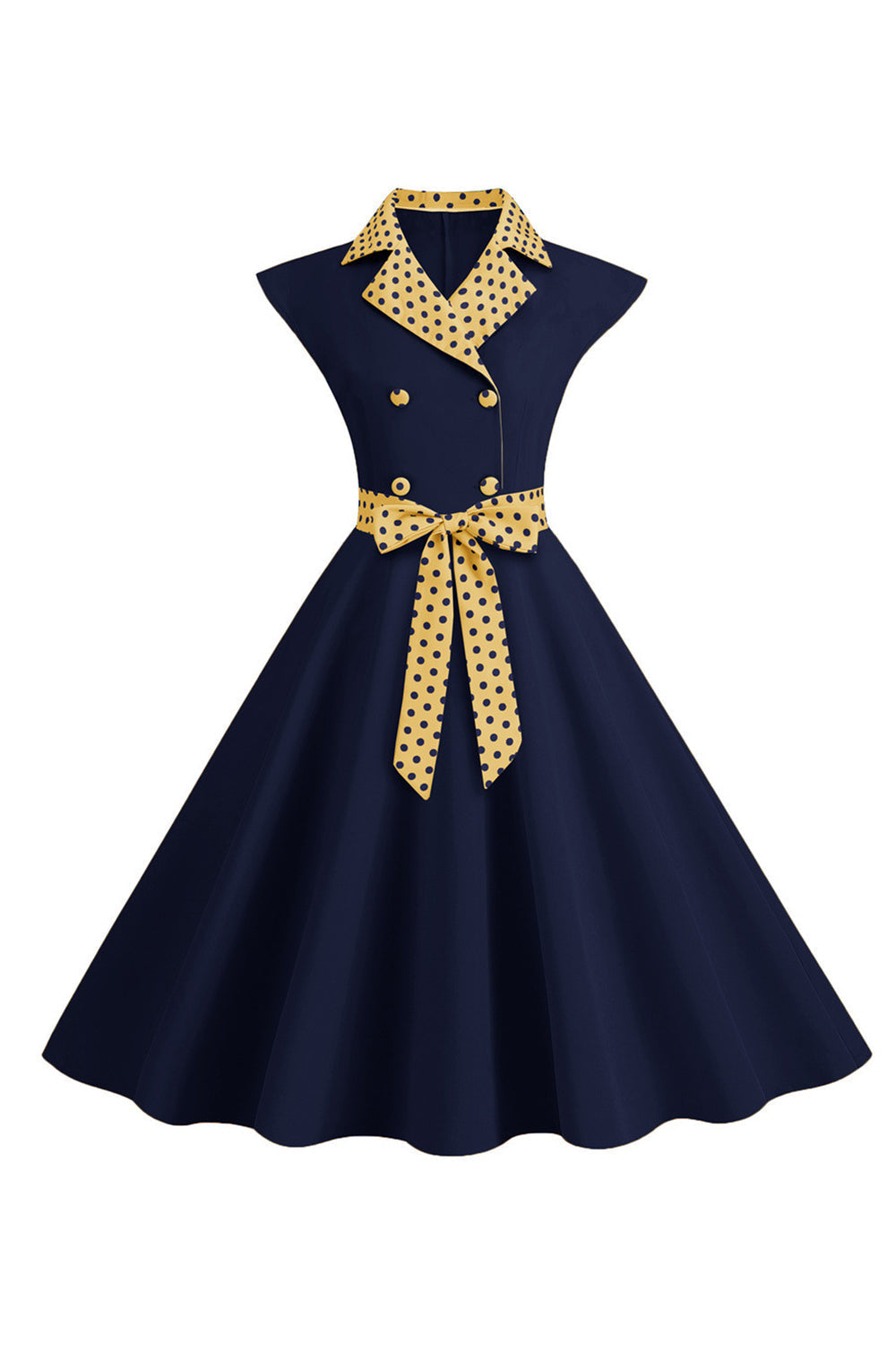 Schwarzes Polka Dots Rockabilly Kleid mit Schleife