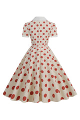 Rotes Polka Dots Vintage Kleid mit kurzen Ärmeln