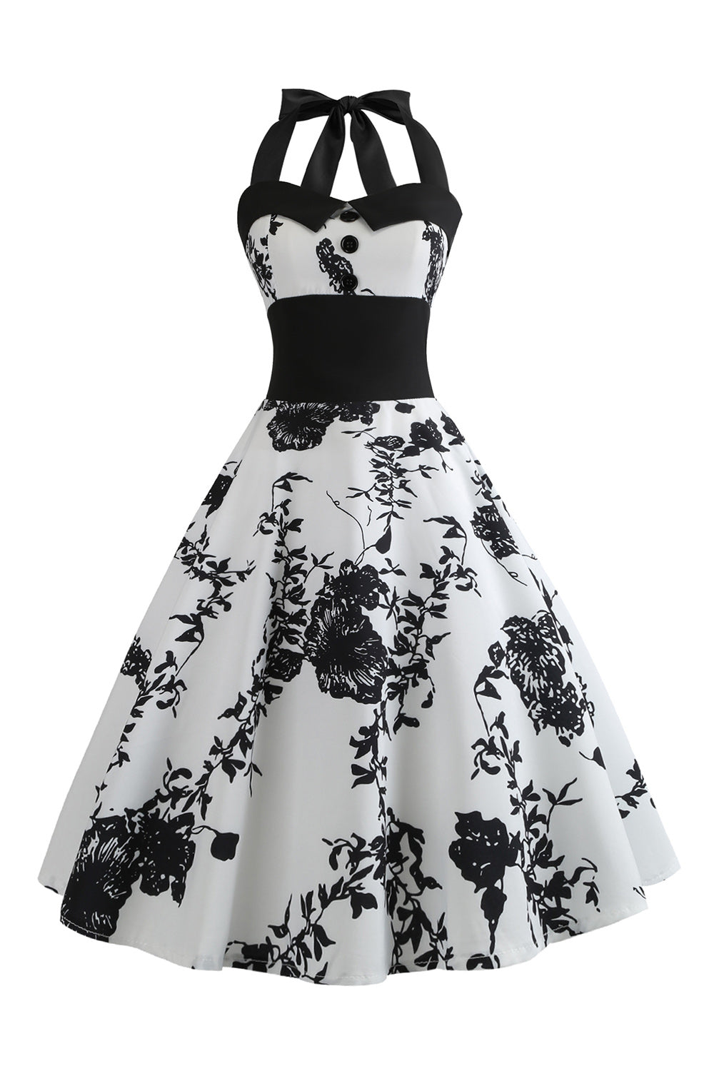 Weißes Neckholder 50er Jahren Kleid mit Knopf