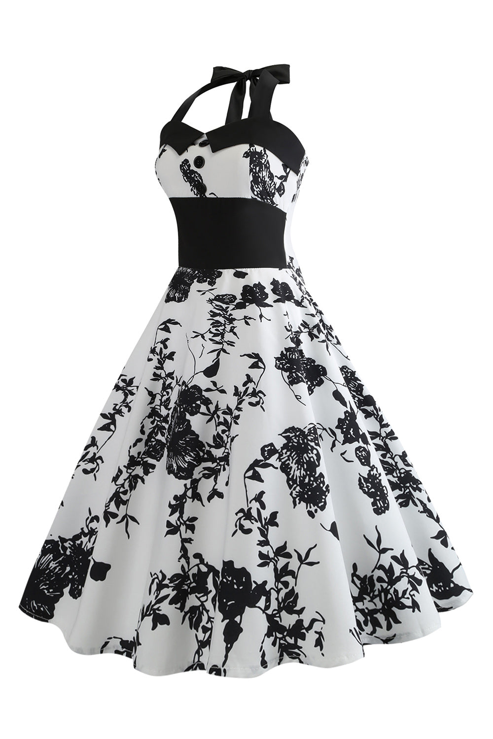 Weißes Neckholder 50er Jahren Kleid mit Knopf