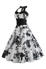 Weißes Neckholder 50er Jahren Kleid mit Knopf