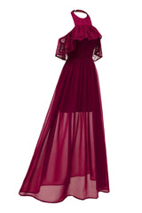 Burgunderrotes Neckholder Tüll Vintage Kleid mit Spitze