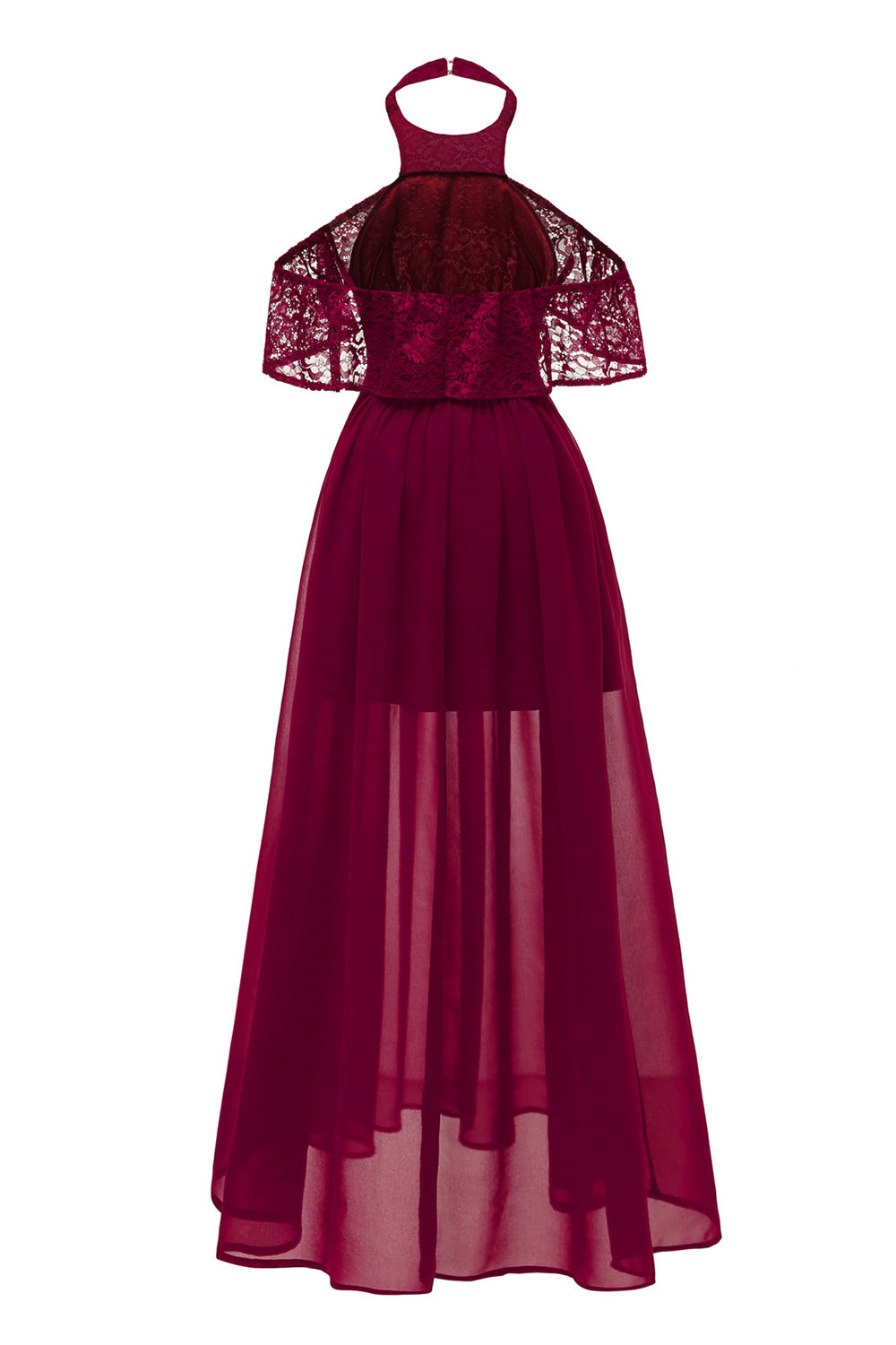 Burgunderrotes Neckholder Tüll Vintage Kleid mit Spitze