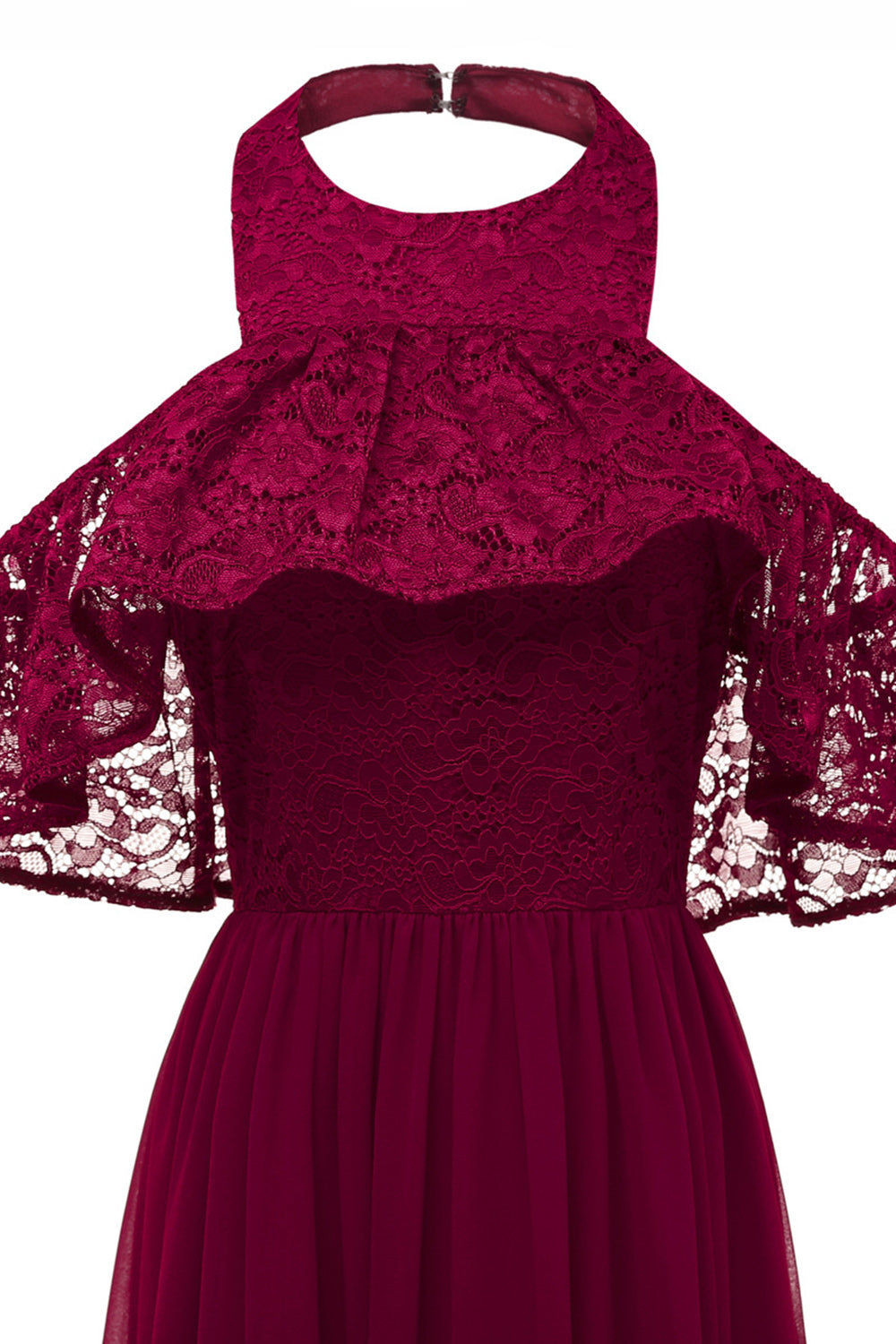 Burgunderrotes Neckholder Tüll Vintage Kleid mit Spitze