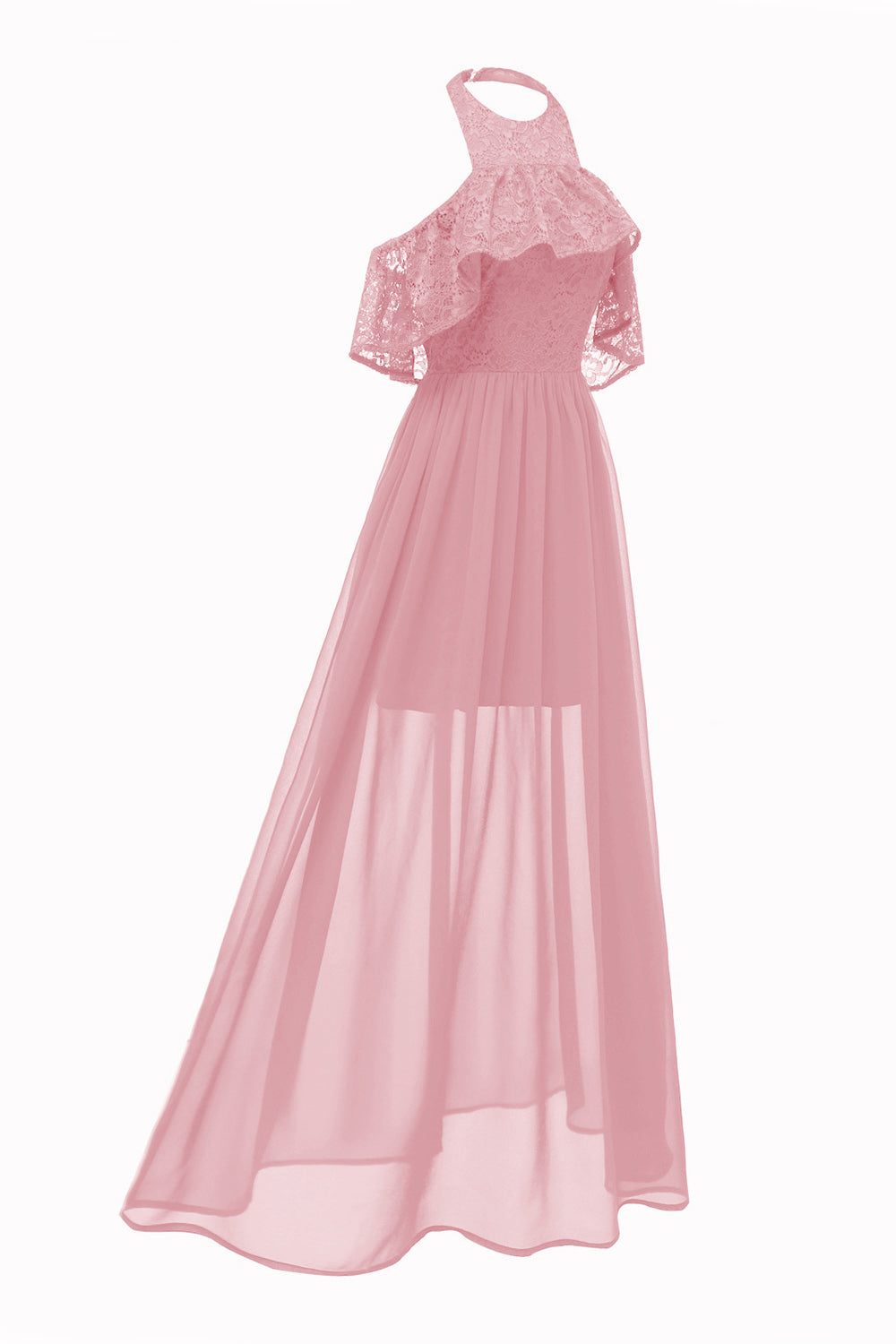 Burgunderrotes Neckholder Tüll Vintage Kleid mit Spitze