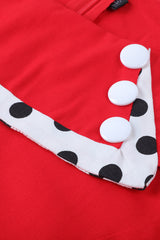 Polka Dots Rotes 1950er Jahre Kleid mit Knopf