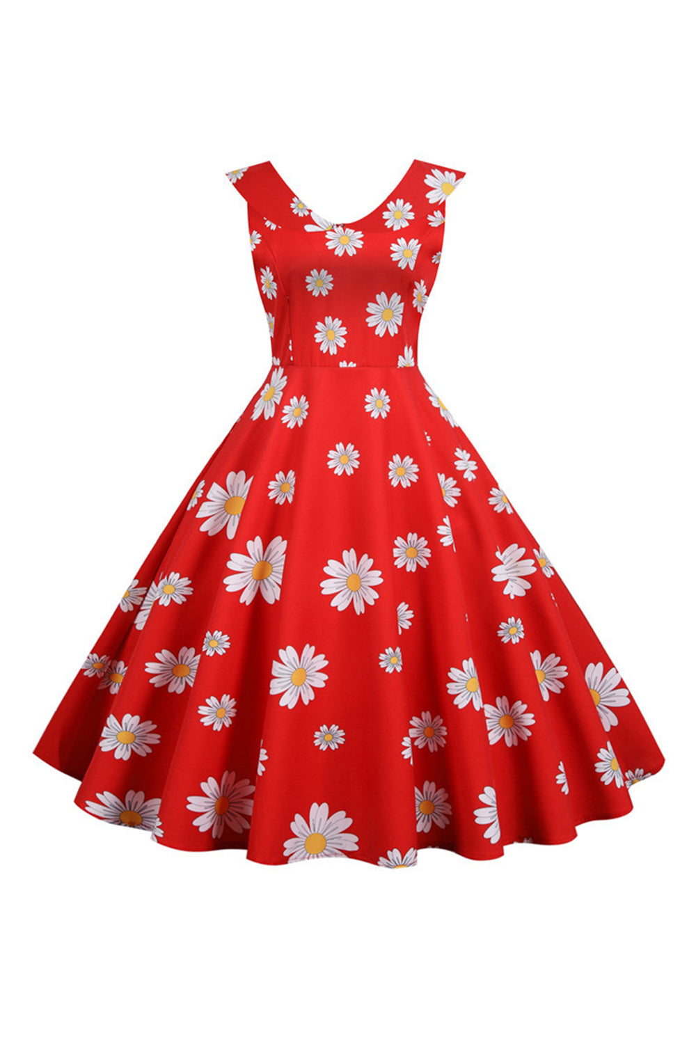 Ärmelloses bedrucktes gelbes Kleid aus den 1950er Jahren