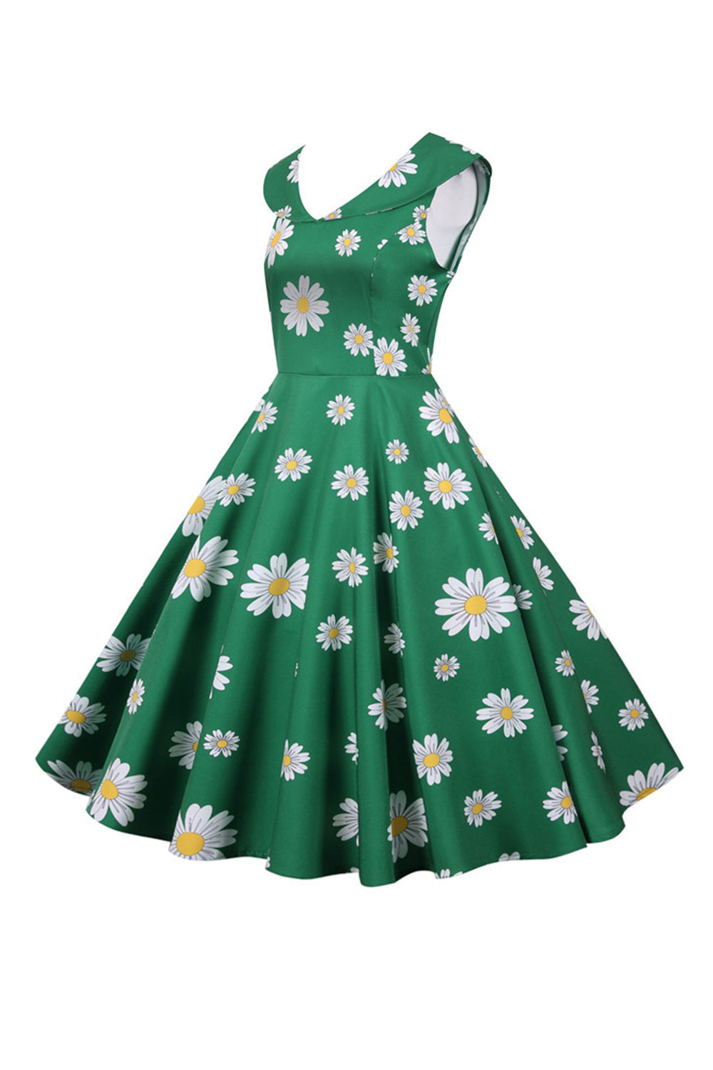 Ärmelloses bedrucktes gelbes Kleid aus den 1950er Jahren