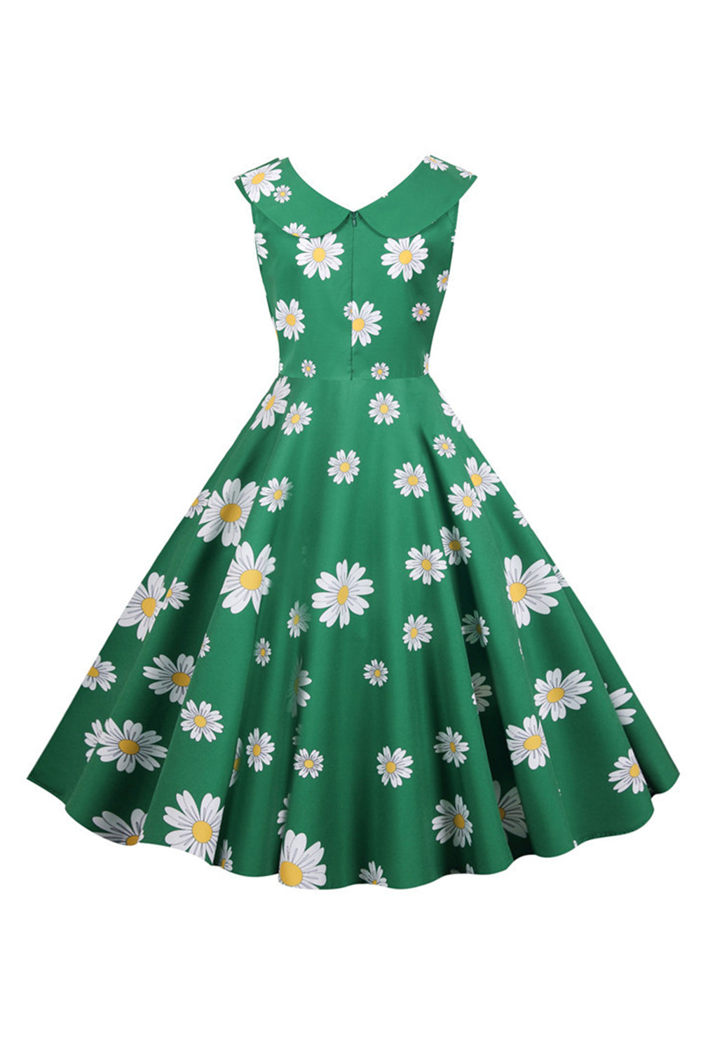 Ärmelloses bedrucktes gelbes Kleid aus den 1950er Jahren