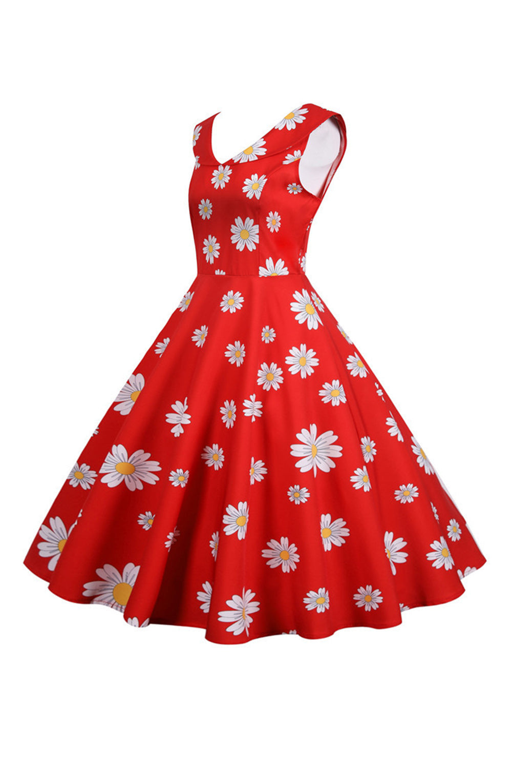 Ärmelloses bedrucktes gelbes Kleid aus den 1950er Jahren