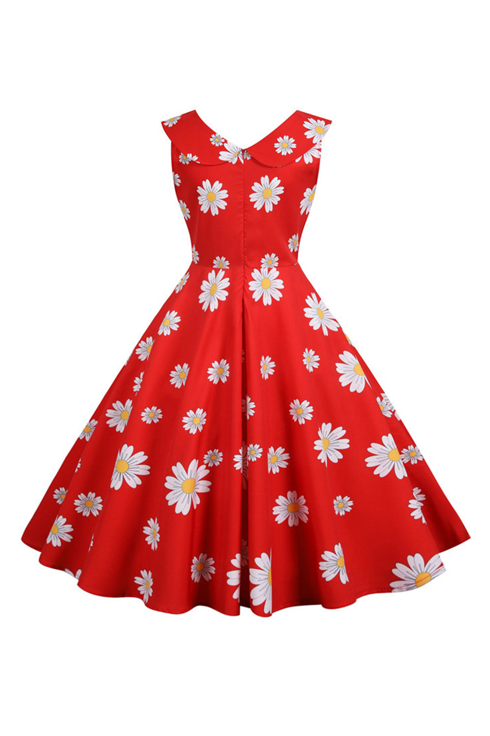 Ärmelloses bedrucktes gelbes Kleid aus den 1950er Jahren